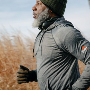 Grey jogging with orange and white balbap logo.